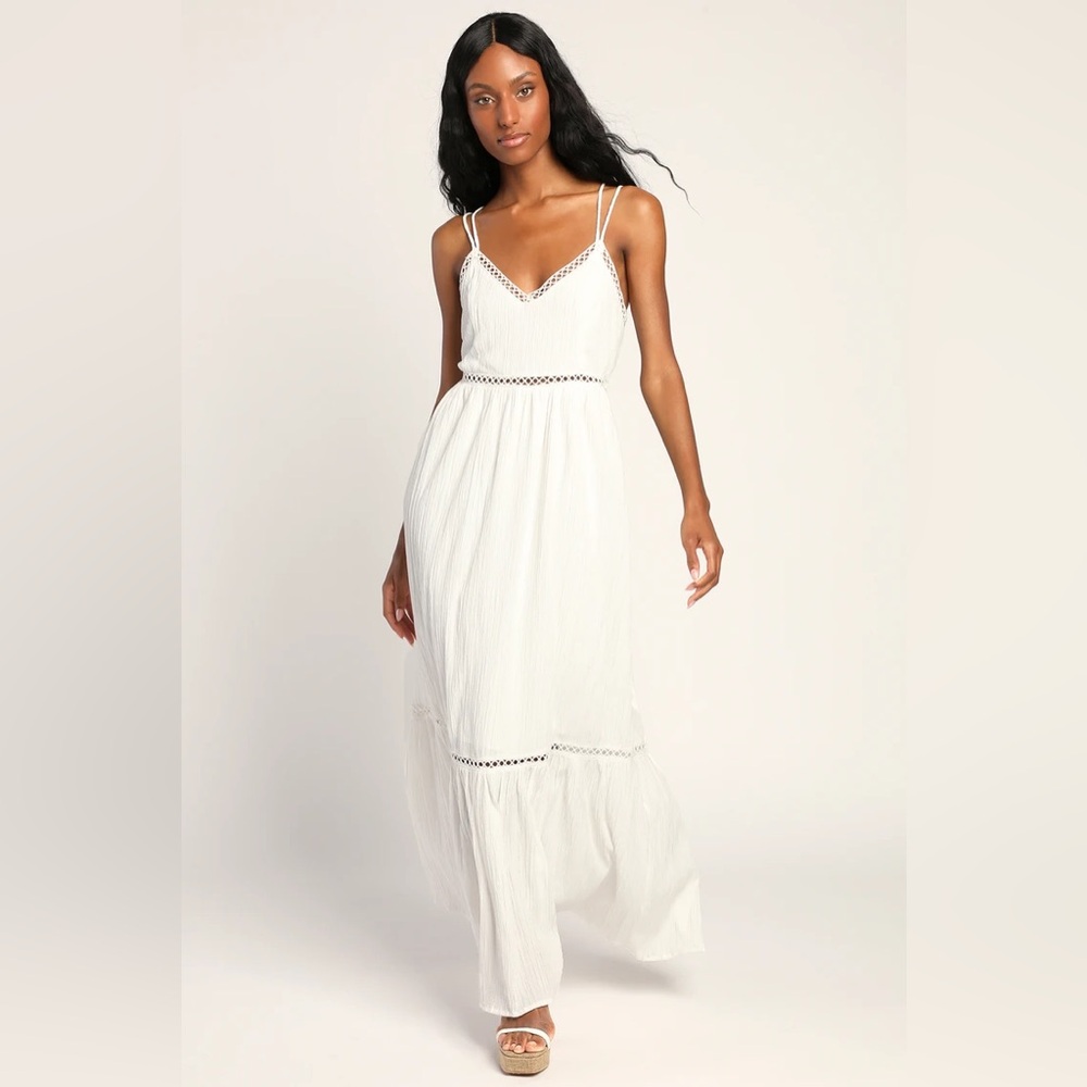 Relaxed Vibes White Sleeveless Lace-Up Maxi Dress